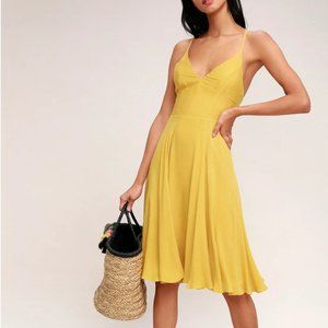 Troulos Mustard Yellow Lace-Up Midi Dress